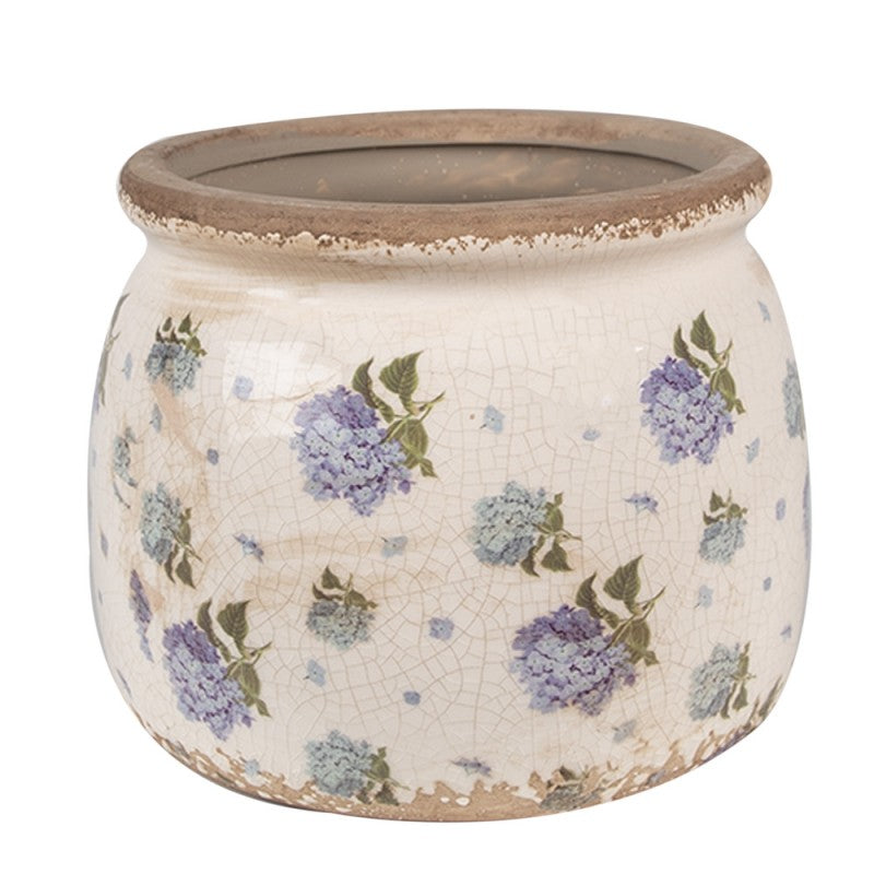 Clayre & Eef Keramik-Blumentopf Hortensien Ø 16x13 cm – Runder Übertopf M (6CE1639M)