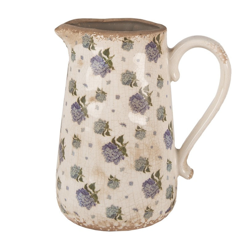 Dekorative Kanne Vase Keramik Blaue Hortensien Craquelé 21x15x23 cm von Clayre & Eef (6CE1640L)