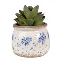 Clayre & Eef Blumentopf „Harmonie“ aus Keramik in Sandbeige blaue Ranken, Ø 12 cm (6CE1659S)