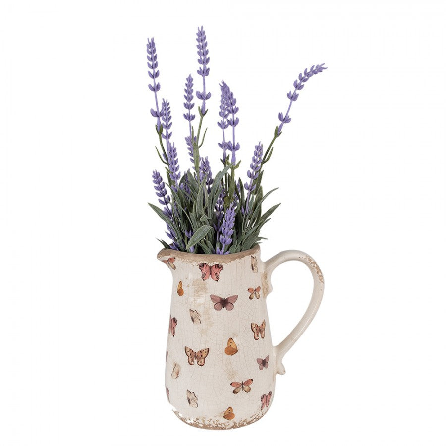 Dekorative Kanne Vase Keramik Schmetterlinge Bunt Beige Craquelé 16x12x18 cm von Clayre & Eef (6CE1663M)