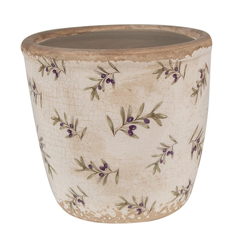 Clayre & Eef Blumentopf „Toskana Charme Oliven“ aus Keramik in Terrakottabraun, Ø 13 cm (6CE1669S)