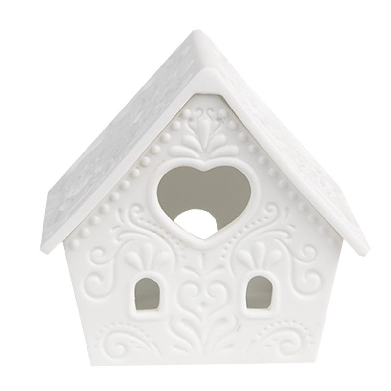 Clayre & Eef Teelichthalter Lithophanie Almchalet 2-teilig Abnehmbares Dach Giebel-Herz Vogel & Berghuette 9x7x8 cm (6CE1740)