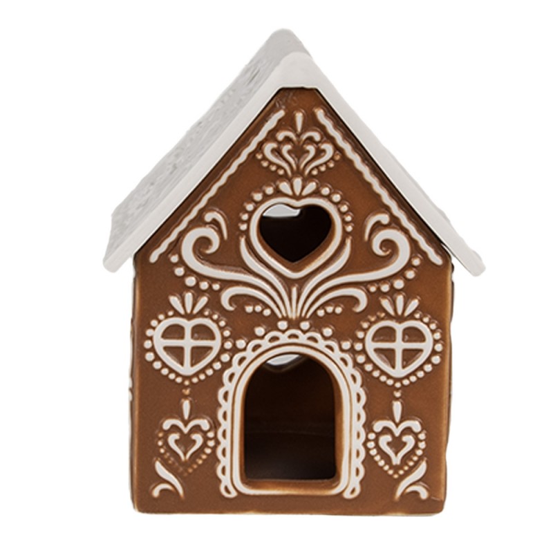 Clayre & Eef Teelichthalter Lebkuchenhaus 2-teilig Braun Zuckerguss Bisquitporzellan Dach 7x8x9 cm (6CE1742)