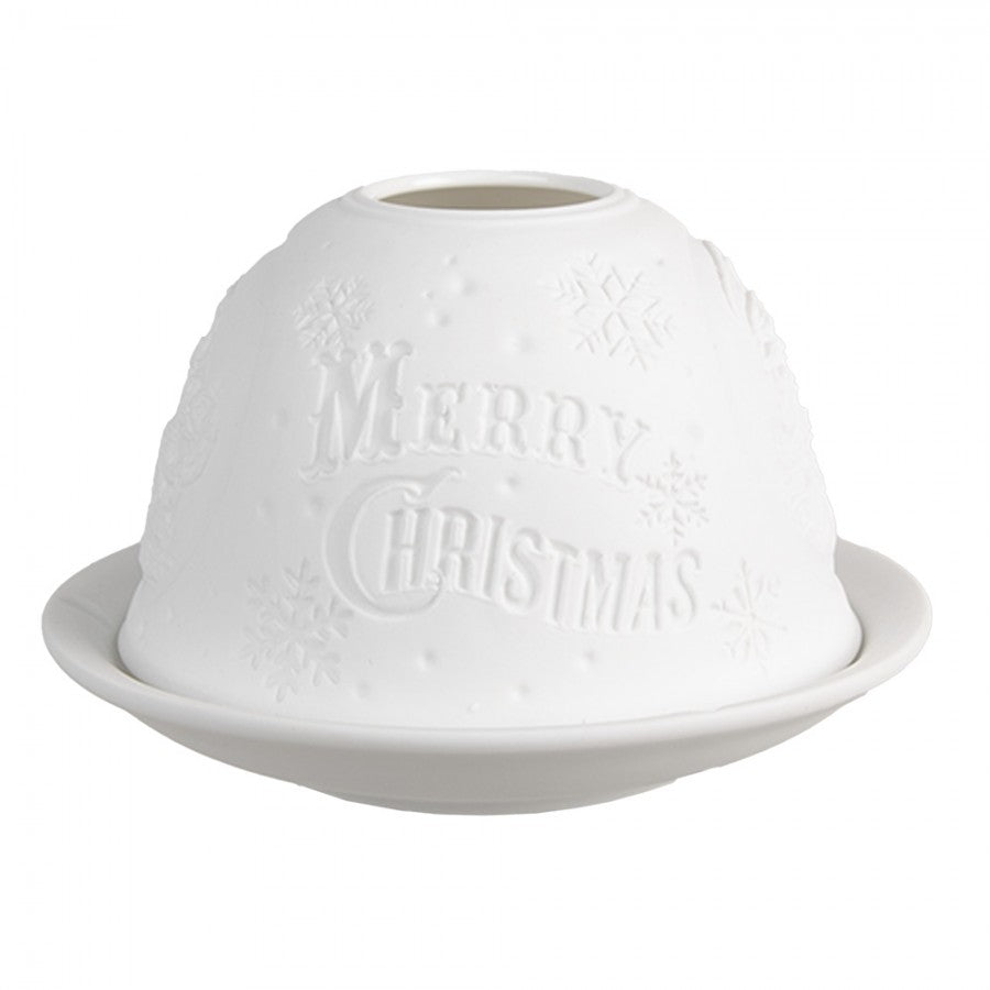 Clayre & Eef Teelichthalter Lithophanie Weihnachtsmann Schneemann Merry Christmas Biskuitporzellan Ø 12x8 cm (6CE1822)