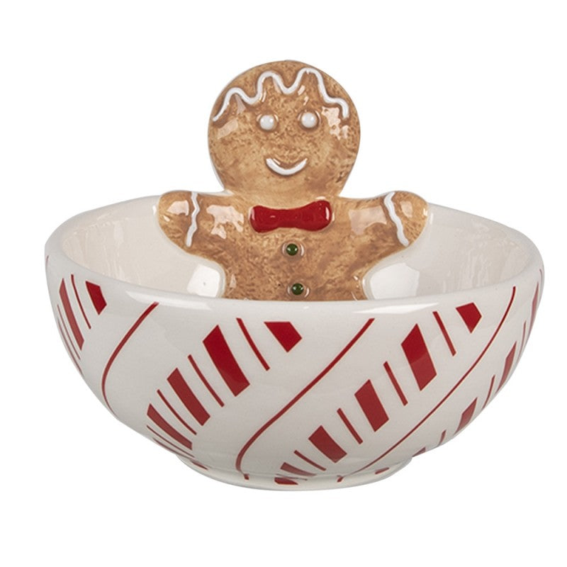 Clayre & Eef Schale „Pfefferkuchenmann“ aus Keramik in Weiß-Rot, Ø 12x6/9 cm / 250 ml (6CE1858)