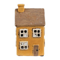 Clayre & Eef Teelichthalter Keramik Lichthaus Cottage Ockergelb Kamin Holzdach Relief 9x9x15 cm (6CE1891)