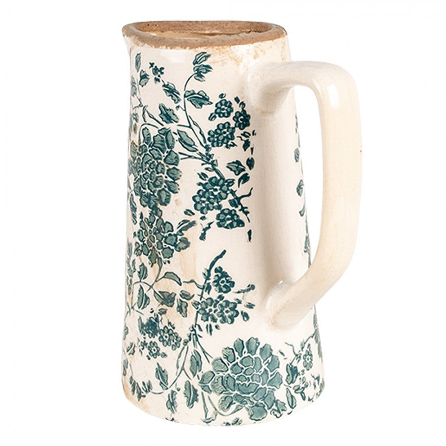 Dekorative Kanne Vase Keramik Pfingstrosen Grün Beige Craquelé 16x11x20 cm von Clayre & Eef (6CE1922M)