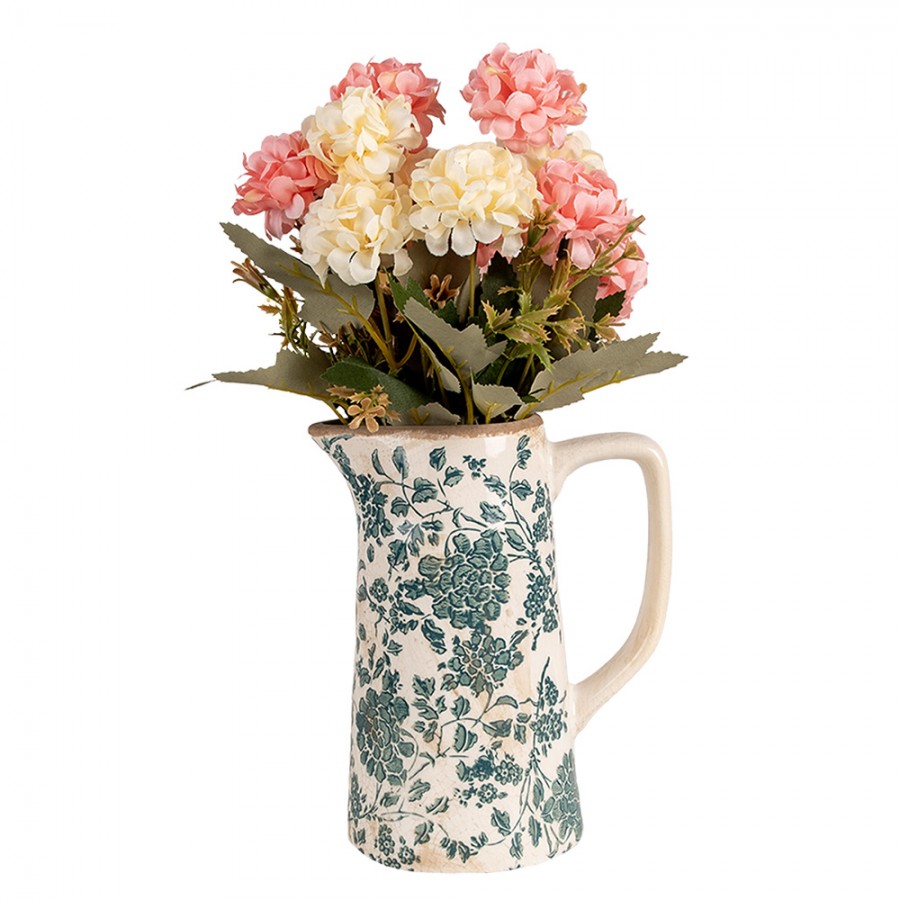 Dekorative Kanne Vase Keramik Pfingstrosen Grün Beige Craquelé 16x11x20 cm von Clayre & Eef (6CE1922M)