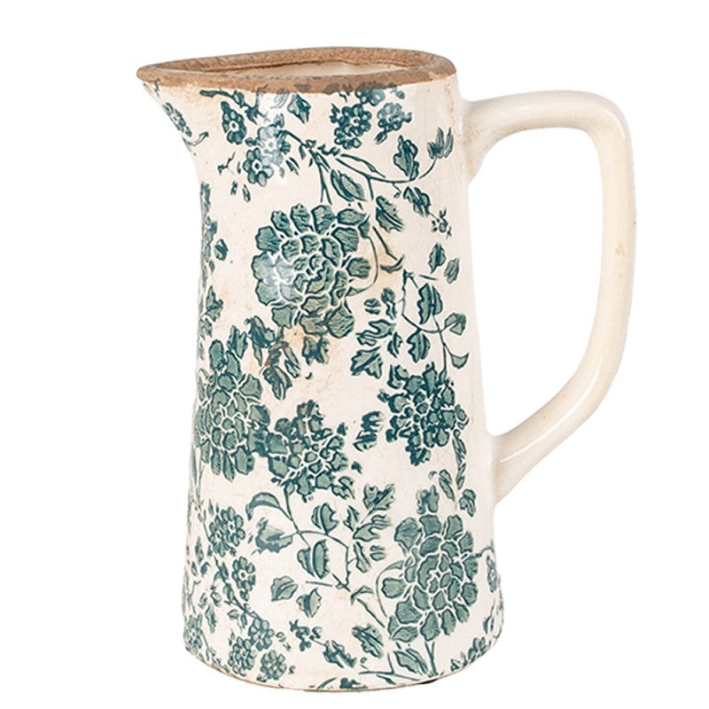 Dekorative Kanne Vase Keramik Pfingstrosen Grün Beige Craquelé 16x11x20 cm von Clayre & Eef (6CE1922M)