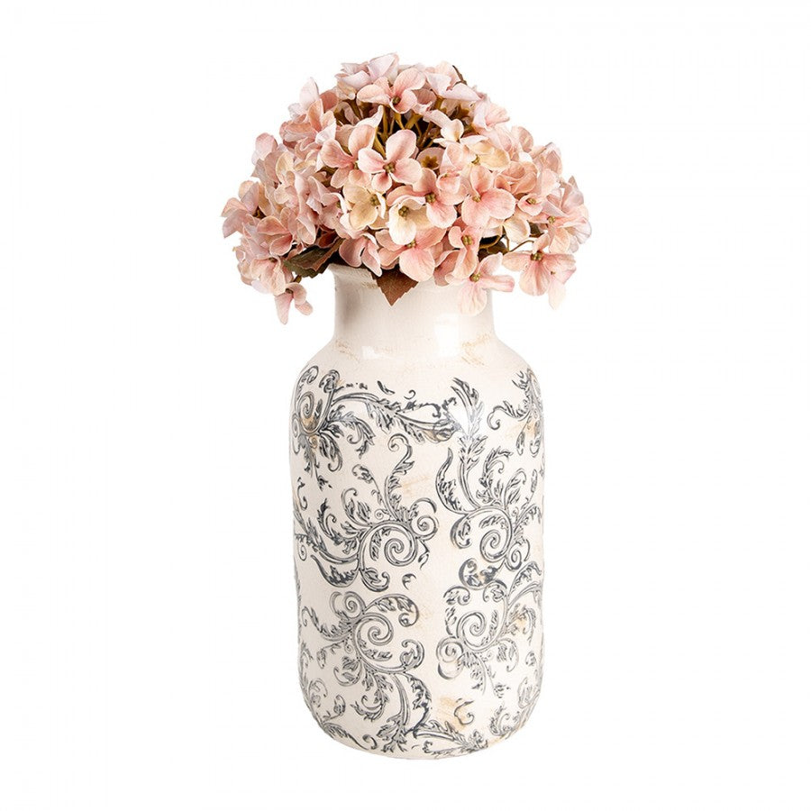 Vintage-Dekovase Akanthusranken Beige-Grau Keramik mit Craquelé Ø 14x26 cm von Clayre & Eef (6CE1927M)