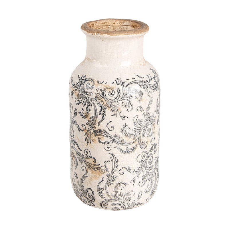 Vintage-Dekovase Akanthusranken Beige-Grau Keramik mit Craquelé Ø 14x26 cm von Clayre & Eef (6CE1927M)