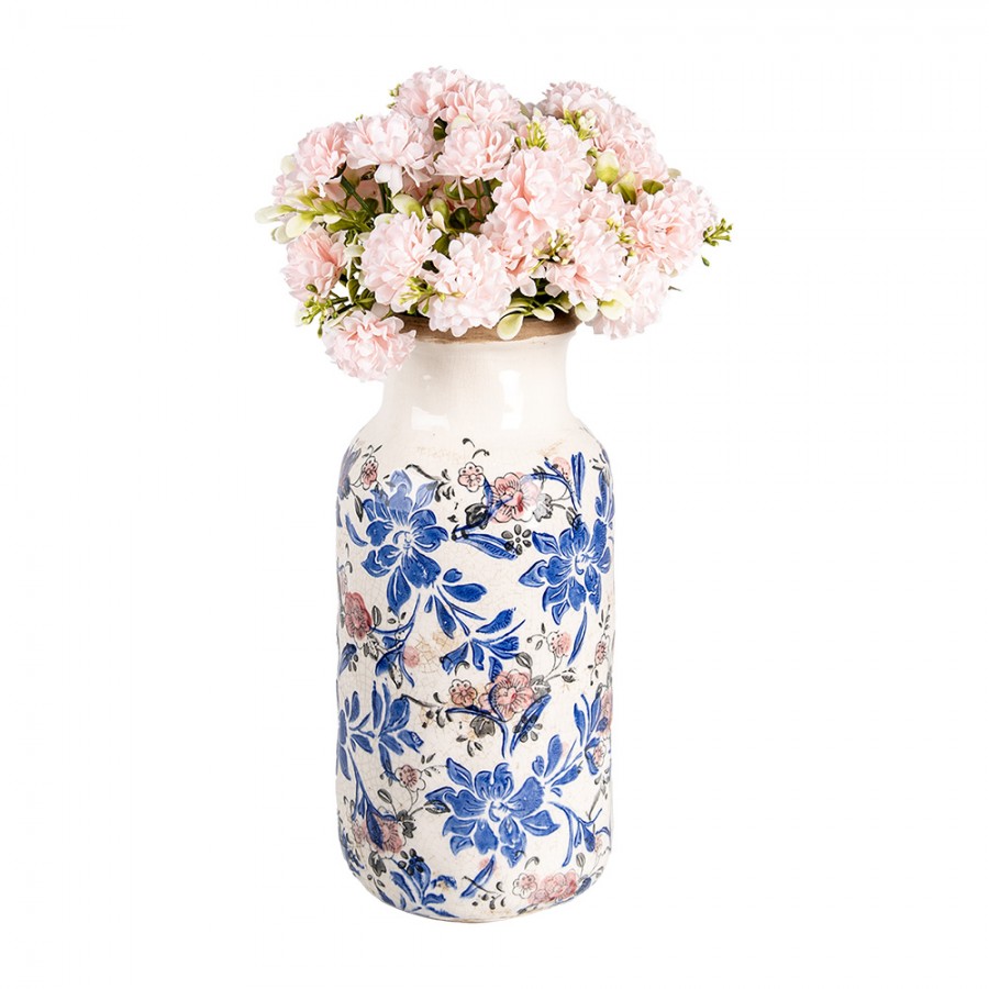Vintage-Dekovase Blütenranken Blau-Rosa Creme Keramik mit Craquelé Ø 15x32 cm von Clayre & Eef (6CE1928L)