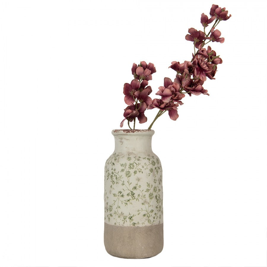 Vintage-Dekovase Botanische Ranken Salbeigrün Bicolor Keramik Craquelé Ø 15x32 cm von Clayre & Eef (6CE1929L)