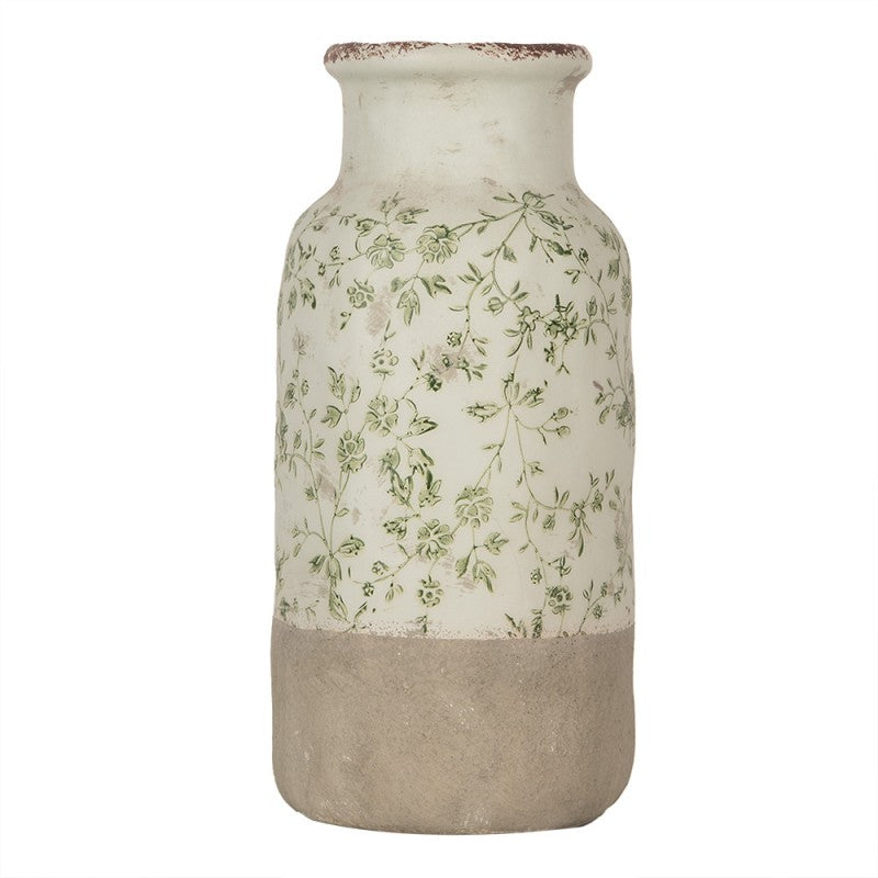 Vintage-Dekovase Botanische Ranken Salbeigrün Bicolor Keramik Craquelé Ø 15x32 cm von Clayre & Eef (6CE1929L)