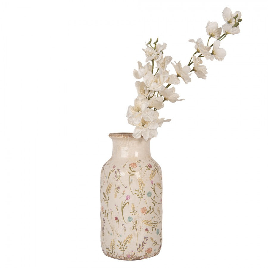 Vintage-Dekovase Wildblumen & Ähren Creme-Beige Keramik mit Craquelé Ø 14x26 cm von Clayre & Eef (6CE1931M)