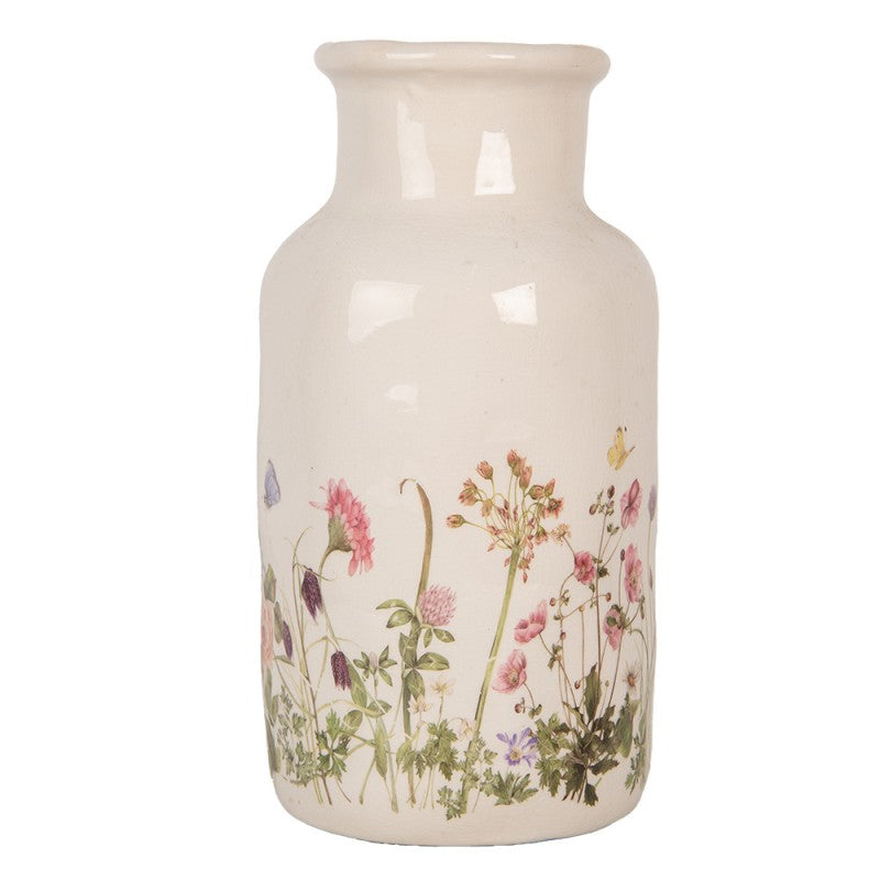 Vintage-Dekovase Sommerwiese & Wiesenklee Creme-Beige Keramik mit Craquelé Ø 14x26 cm von Clayre & Eef (6CE1932M)
