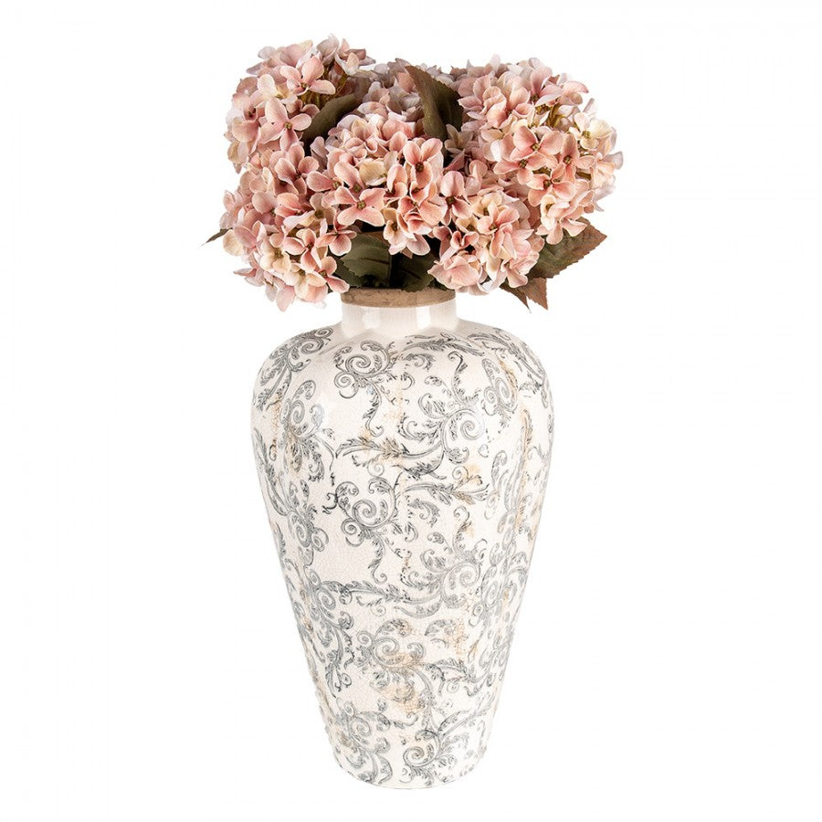 Vintage-Bodenvase Akanthusranken Beige-Grau Keramik mit Craquelé Ø 24x40 cm von Clayre & Eef (6CE1934L)