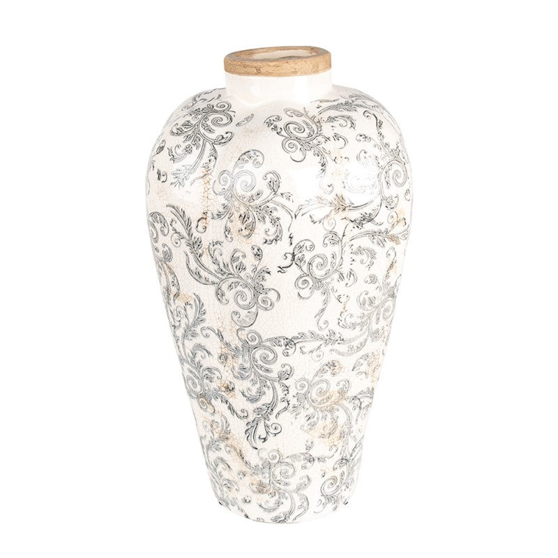 Vintage-Bodenvase Akanthusranken Beige-Grau Keramik mit Craquelé Ø 24x40 cm von Clayre & Eef (6CE1934L)
