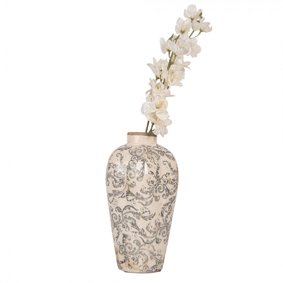 Vintage-Dekovase Akanthusranken Beige-Grau Keramik mit Craquelé Ø 17x30 cm von Clayre & Eef (6CE1934S)