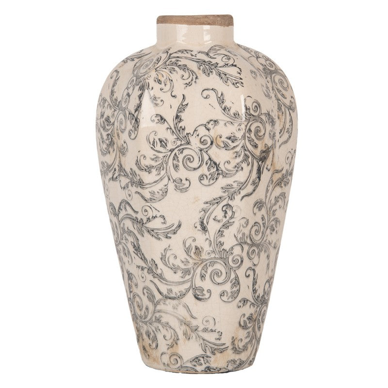 Vintage-Dekovase Akanthusranken Beige-Grau Keramik mit Craquelé Ø 17x30 cm von Clayre & Eef (6CE1934S)