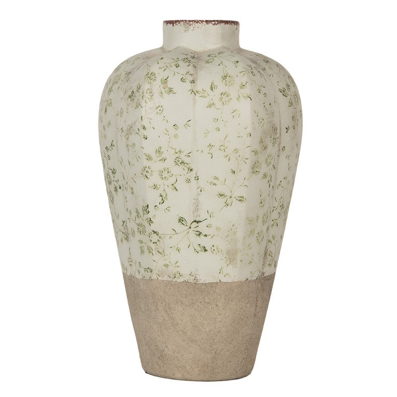 Vintage-Bodenvase Botanische Ranken Salbeigrün Bicolor Keramik Craquelé Ø 24x38 cm von Clayre & Eef (6CE1936L)