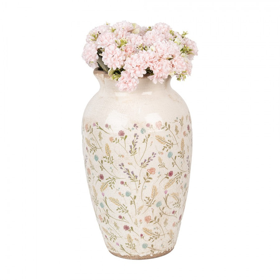 Vintage-Dekovase Wildblumen & Ähren Creme-Rosa Keramik Craquelé Ø 21x37 cm von Clayre & Eef (6CE1941L)