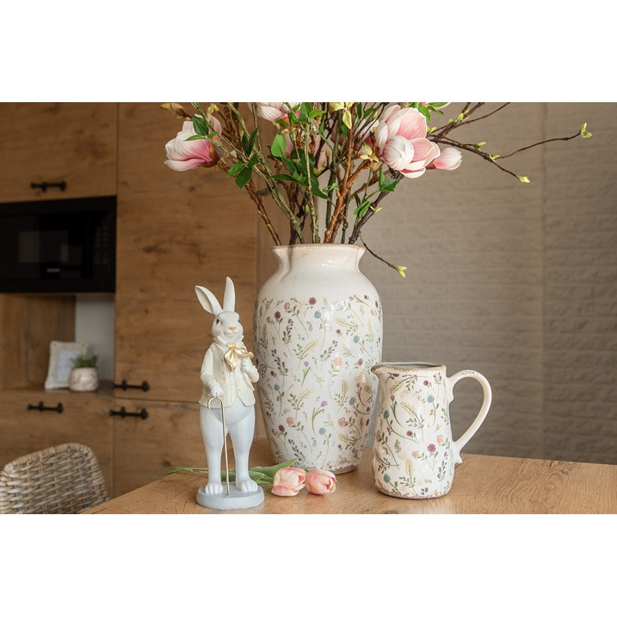Vintage-Dekovase Wildblumen & Ähren Creme-Rosa Keramik Craquelé Ø 21x37 cm von Clayre & Eef (6CE1941L)