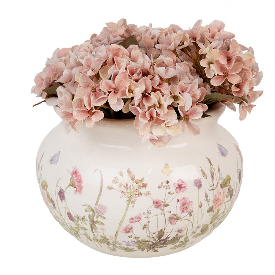 Clayre & Eef Pflanzschale „Chateau Schale Wildblumen“ aus Keramik in Naturbeige, Ø 23 cm (6CE1944L)