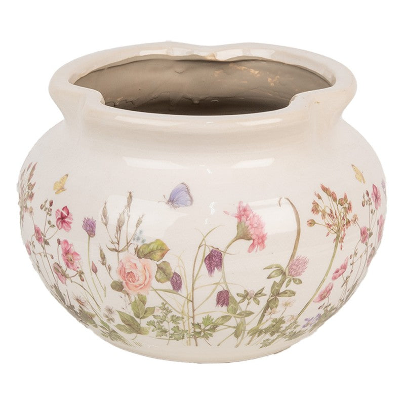 Clayre & Eef Pflanzschale „Chateau Schale Wildblumen“ aus Keramik in Naturbeige, Ø 23 cm (6CE1944L)