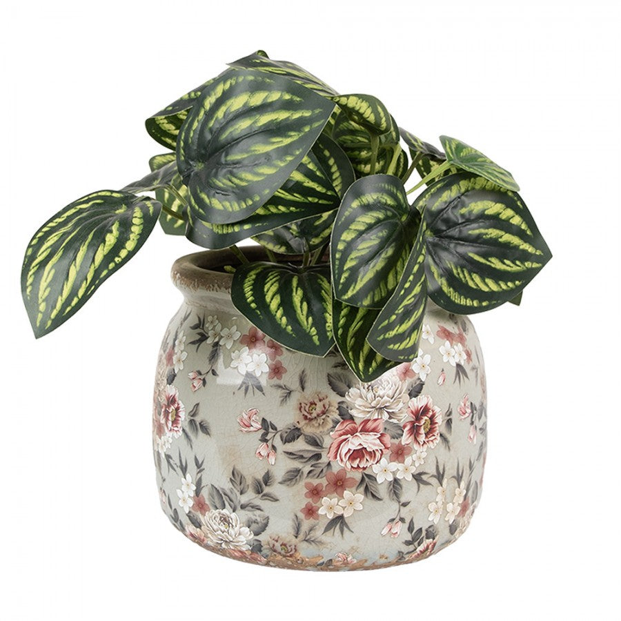 Clayre & Eef Blumentopf „Rustikal Ocker Blüten-Meer“ aus Keramik in Vintage-Braun, Ø 16 cm (6CE1964M)
