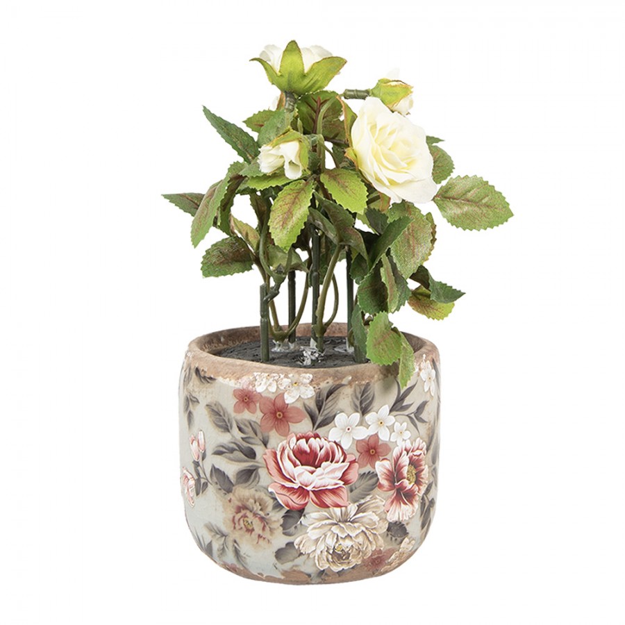 Clayre & Eef Blumentopf „Pastell Poesie Blüten“ aus Keramik in Zartrosa, Ø 8 cm (6CE1966XS)