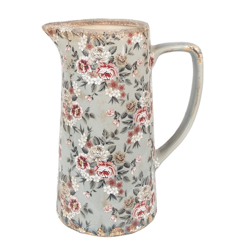 Dekorative Kanne Vase Keramik Rosen Bouquet Salbeigrau Craquelé 21x14x26 cm von Clayre & Eef (6CE1971L)