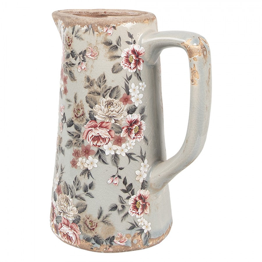 Dekorative Kanne Vase Keramik Rosen Bouquet Salbeigrau Craquelé 16x11x20 cm von Clayre & Eef (6CE1971M)