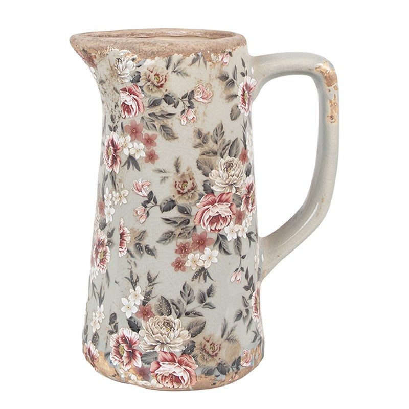 Dekorative Kanne Vase Keramik Rosen Bouquet Salbeigrau Craquelé 16x11x20 cm von Clayre & Eef (6CE1971M)