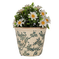 Clayre & Eef Blumentopf „Elegance Rille“ aus Keramik in Antikweiß mit blauen Ranken, Ø 12 cm (6CE1976S)
