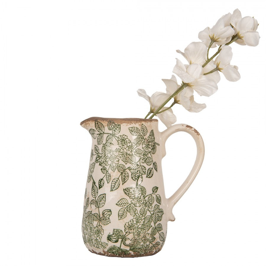 Dekorative Kanne Vase Keramik Botanik Zweige Grün Beige Craquelé 16x12x18 cm von Clayre & Eef (6CE1977M)