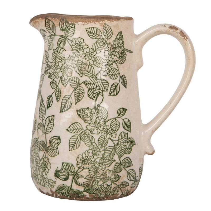 Dekorative Kanne Vase Keramik Botanik Zweige Grün Beige Craquelé 16x12x18 cm von Clayre & Eef (6CE1977M)