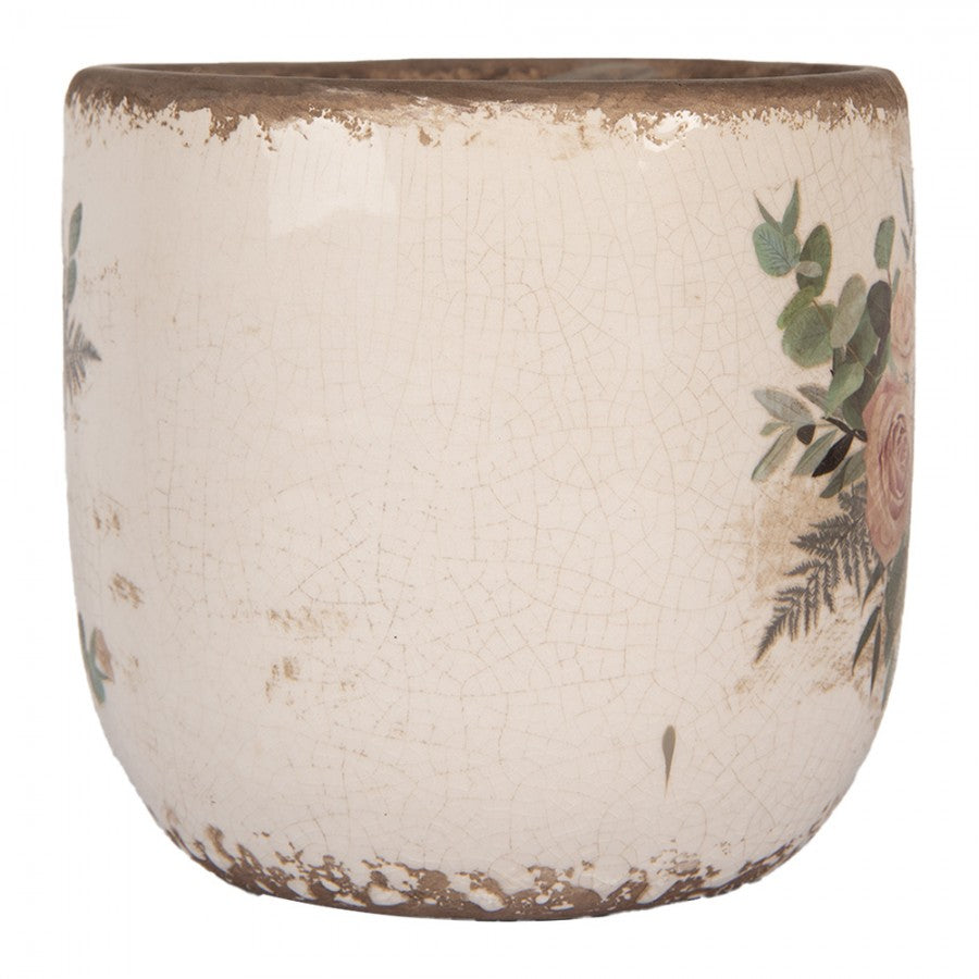 Clayre & Eef Blumentopf „Naturstein-Optik“ Blumen aus Keramik in Sandgrau, Ø 14 cm (6CE1981M)