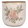 Clayre & Eef Blumentopf „Naturstein-Optik Rosen-Blüten“ aus Keramik in Sandgrau, Ø 20 cm (6CE1981XL)