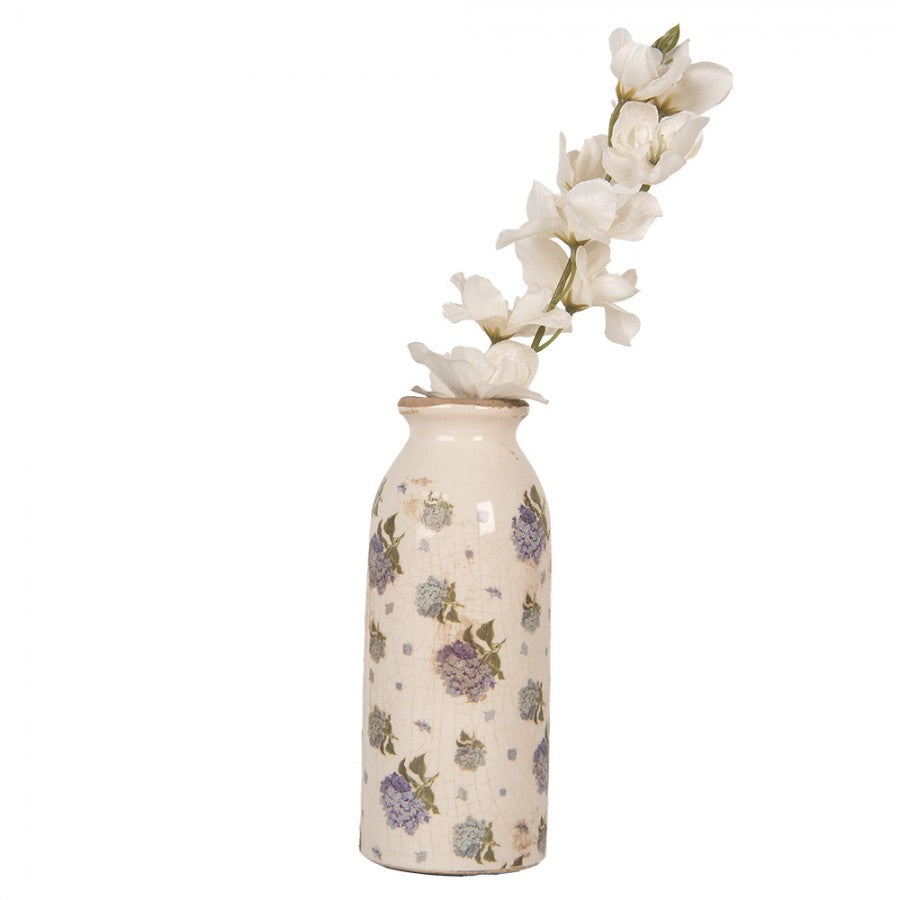 Vintage-Dekovase Hortensien Creme-Beige Keramik mit Craquelé Ø 8x20 cm von Clayre & Eef (6CE2023)