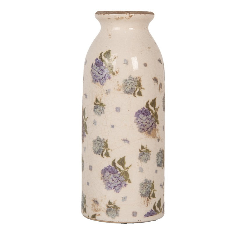Vintage-Dekovase Hortensien Creme-Beige Keramik mit Craquelé Ø 8x20 cm von Clayre & Eef (6CE2023)
