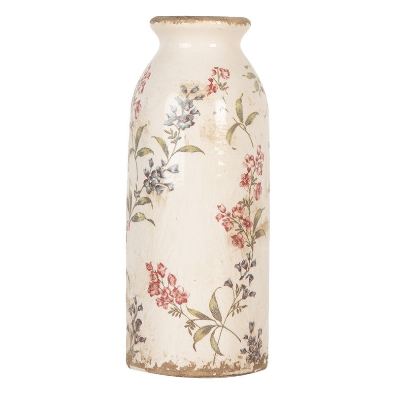 Vintage-Dekovase Wildblumen & Blütenrispen Creme-Beige Keramik mit Craquelé Ø 8x20 cm von Clayre & Eef (6CE2025)