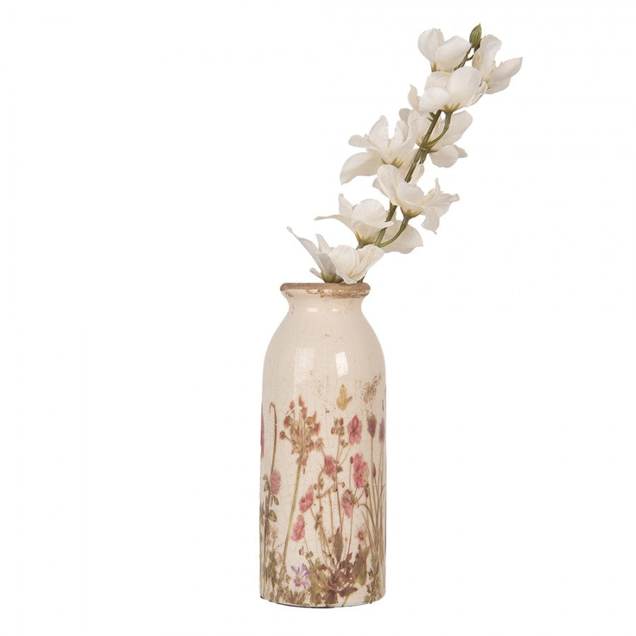 Vintage-Dekovase Sommerwiese & Wiesenklee Creme-Beige Keramik mit Craquelé Ø 8x20 cm von Clayre & Eef (6CE2029)