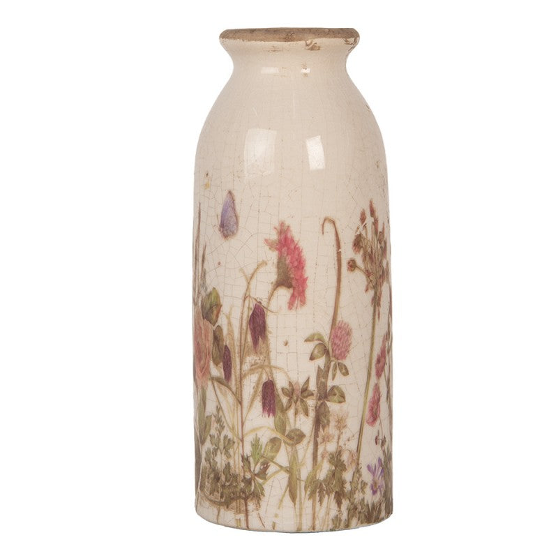 Vintage-Dekovase Sommerwiese & Wiesenklee Creme-Beige Keramik mit Craquelé Ø 8x20 cm von Clayre & Eef (6CE2029)