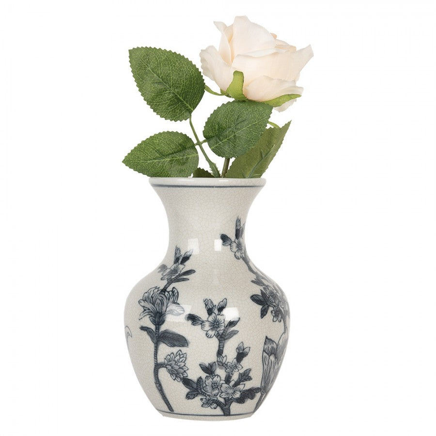 Chinoiserie-Dekovase Blütenzweige Blau-Weiß Keramik mit Craquelé Ø 10x16 cm von Clayre & Eef (6CE2077)
