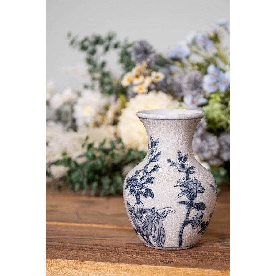 Chinoiserie-Dekovase Blütenzweige Blau-Weiß Keramik mit Craquelé Ø 10x16 cm von Clayre & Eef (6CE2077)