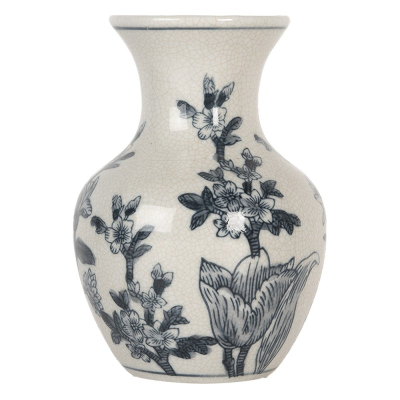 Chinoiserie-Dekovase Blütenzweige Blau-Weiß Keramik mit Craquelé Ø 10x16 cm von Clayre & Eef (6CE2077)
