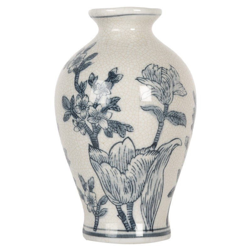 Chinoiserie-Dekovase Blütenzweige Blau-Weiß Keramik mit Craquelé Ø 9x15 cm von Clayre & Eef (6CE2078)