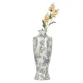 Chinoiserie-Bodenvase Pfingstrosen & Tulpen Blau-Weiß Keramik Craquelé Ø 16x42 cm von Clayre & Eef (6CE2080)