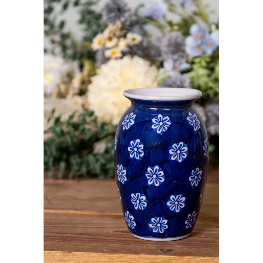 Chinoiserie-Dekovase Blütenrosetten Kobaltblau-Weiß Keramik Ø 10x15 cm von Clayre & Eef (6CE2085)